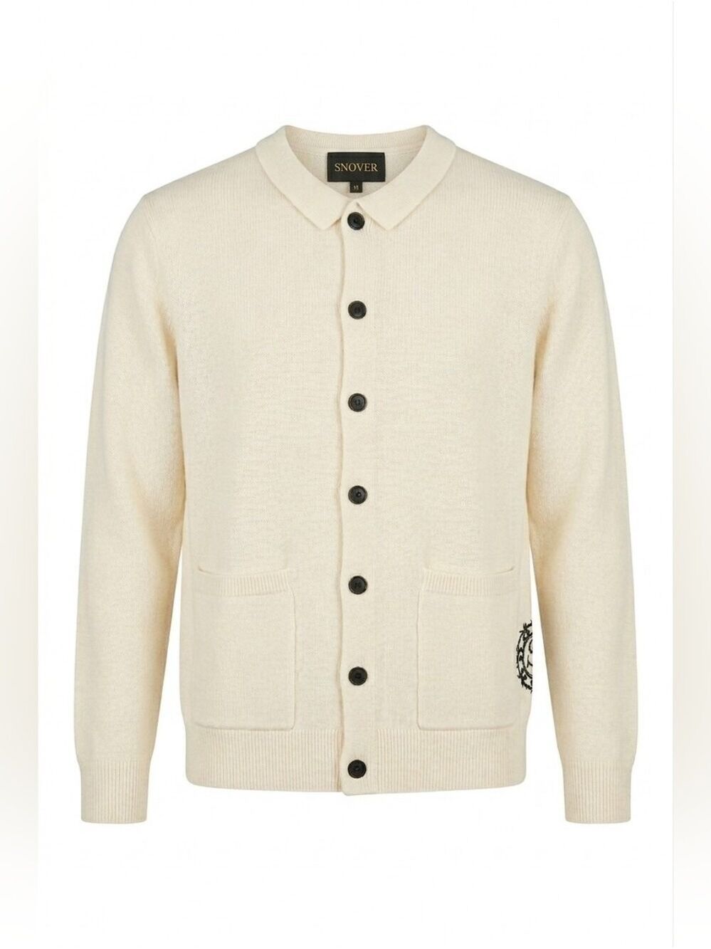 100% Nordic Wool Men's Cream Cardigan Sweater with Button Detail, Snover, S, New